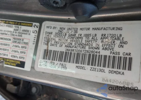 2007 Toyota Corolla Ce from USA, damaged, VIN 1NXBR32E67Z828044
